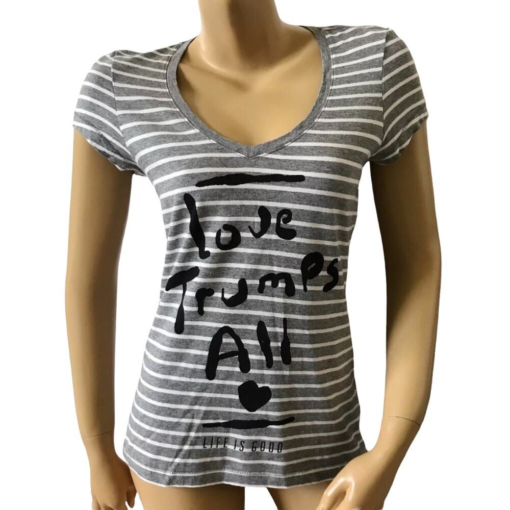 LIFE IS GOOD Womens Size Small Short Sleeve Love Trumps Hate Graphic T Tee Shirt